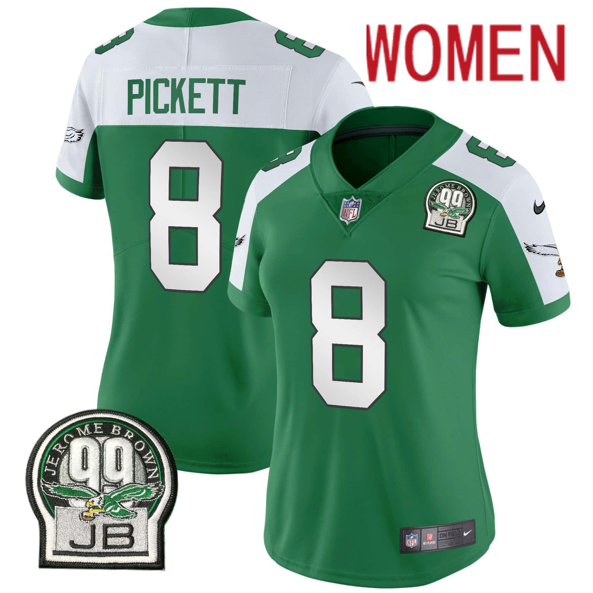 Women Philadelphia Eagles #8 Pickett Green 2024 Nike Jerome Brown Patch Alternate Limited NFL Jersey